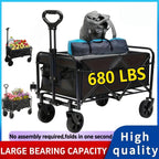 Heavy Duty Folding Utility Cart Wagon with All-Terrain Wheels, 680LBS Capacity Outdoor Camping Garden Shopping Yard Beach Sports Equipment Collapsible Wagon