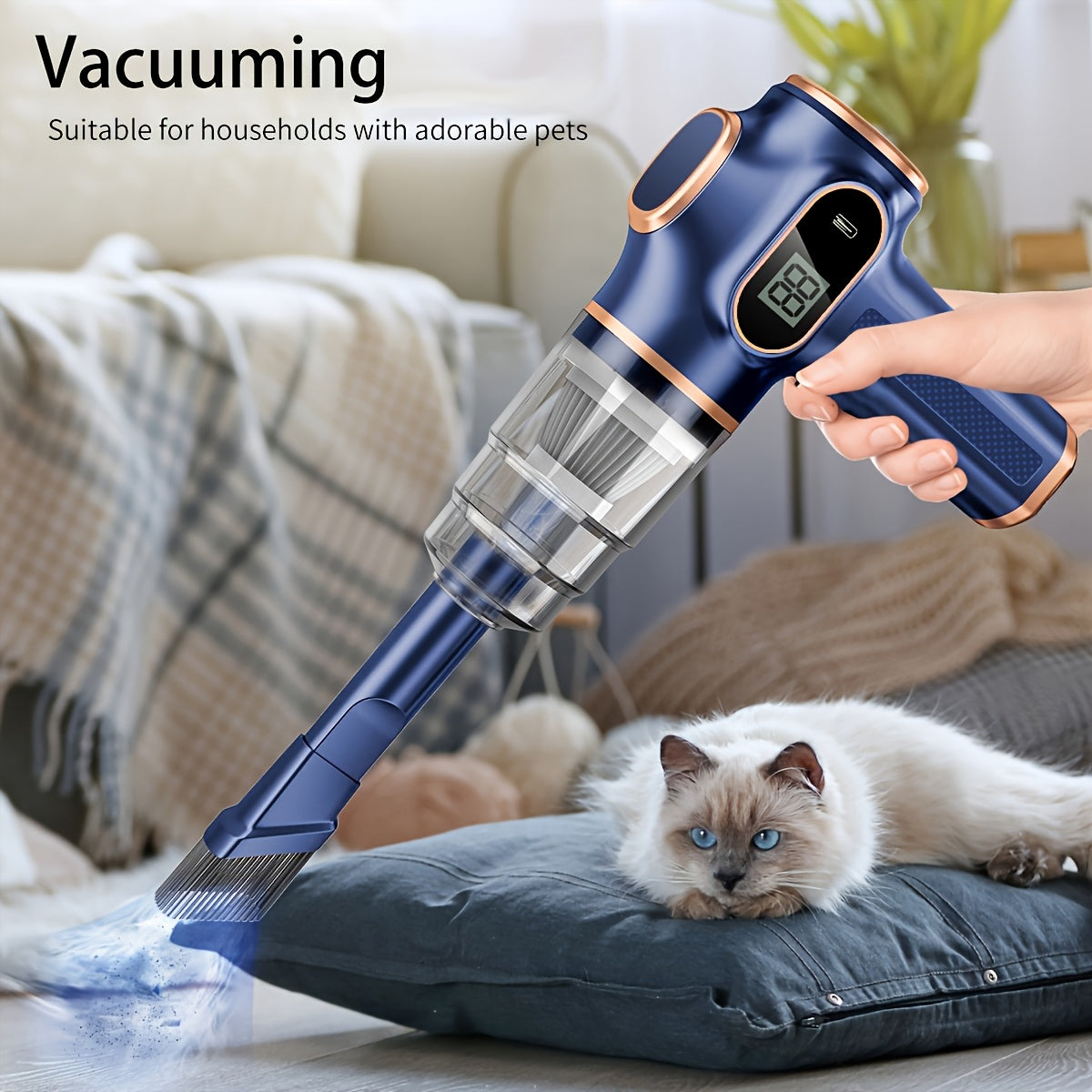 Cordless Handheld Vacuum Cleaner Digital Display – Type-C Fast Charging, Washable Filter, Pet Hair, Portable Vac for Car Interior Detailing, Home Upholstery & Office, Black Blue Upgraded Version