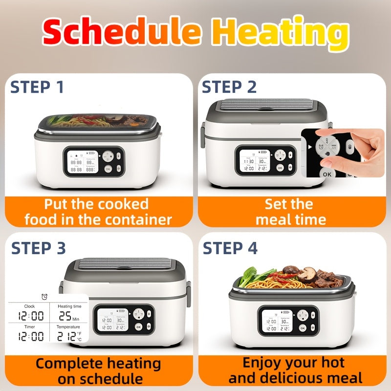 Cordless Electric Heating Lunch Box 1.5L/50.72oz - 304 Stainless Steel, 24000mAh Rechargeable Battery, Adjustable Temp & Timer, Office Picnic Car Travel, Fork Spoon Divider Included, Black White Yellow Blue