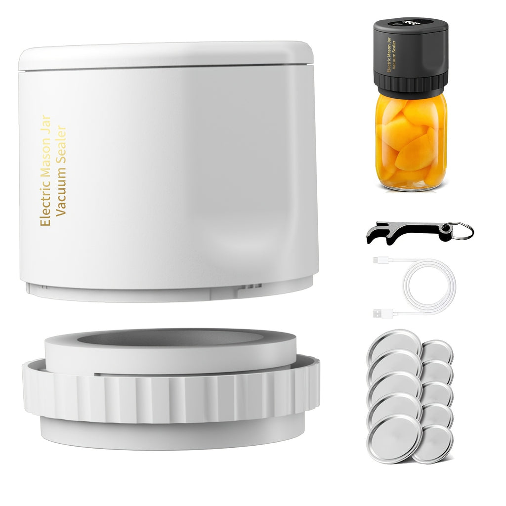 Electric Vacuum Mason Jar Sealing Kit with Lids for Wide Mouth & Regular Mouth Jars Food Preservation Vacuum Sealer