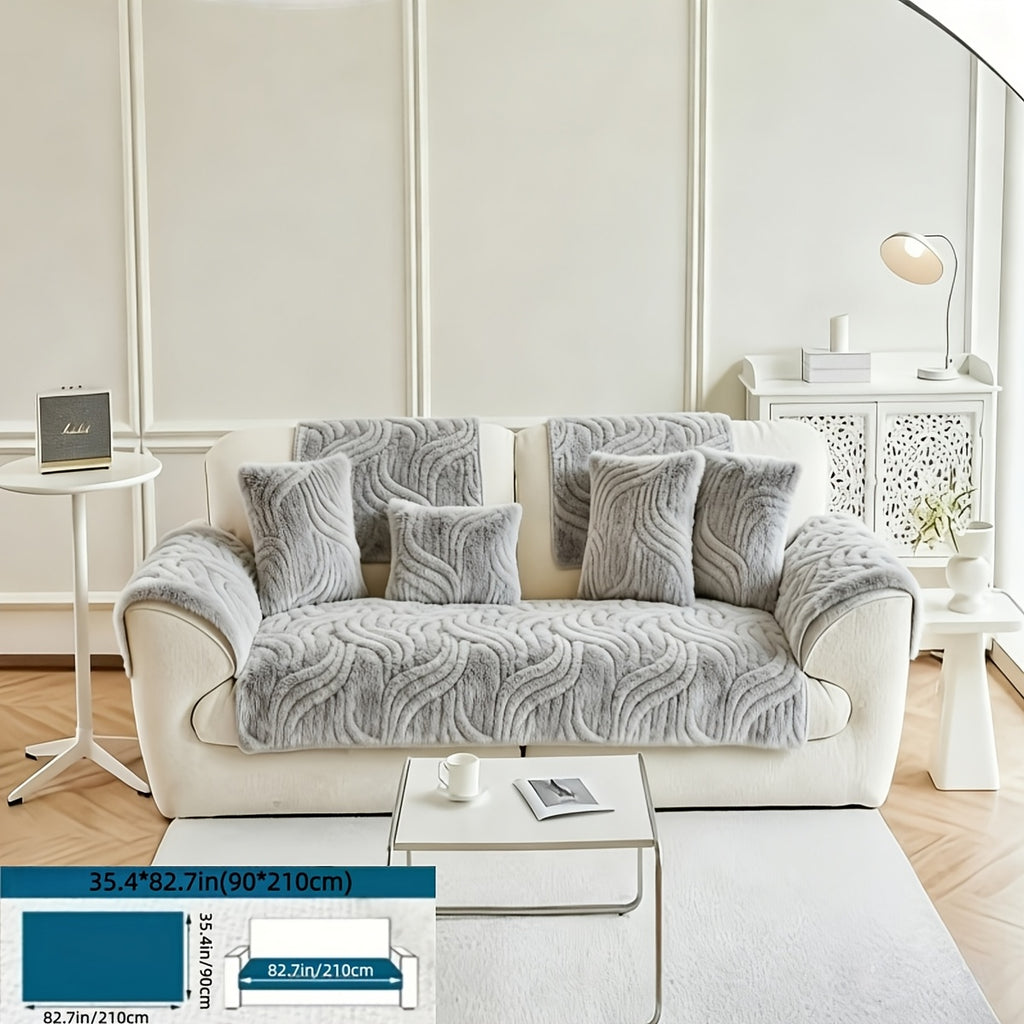 Boho Plush Sofa Cover 2-5 Seater – Non-Slip Backing, Pet-Friendly, Soft Durable Furniture Protector, 4 Colors, All-Season, Living Room Bedroom Office, Off-White Light Grey Dark Gray Light Brown