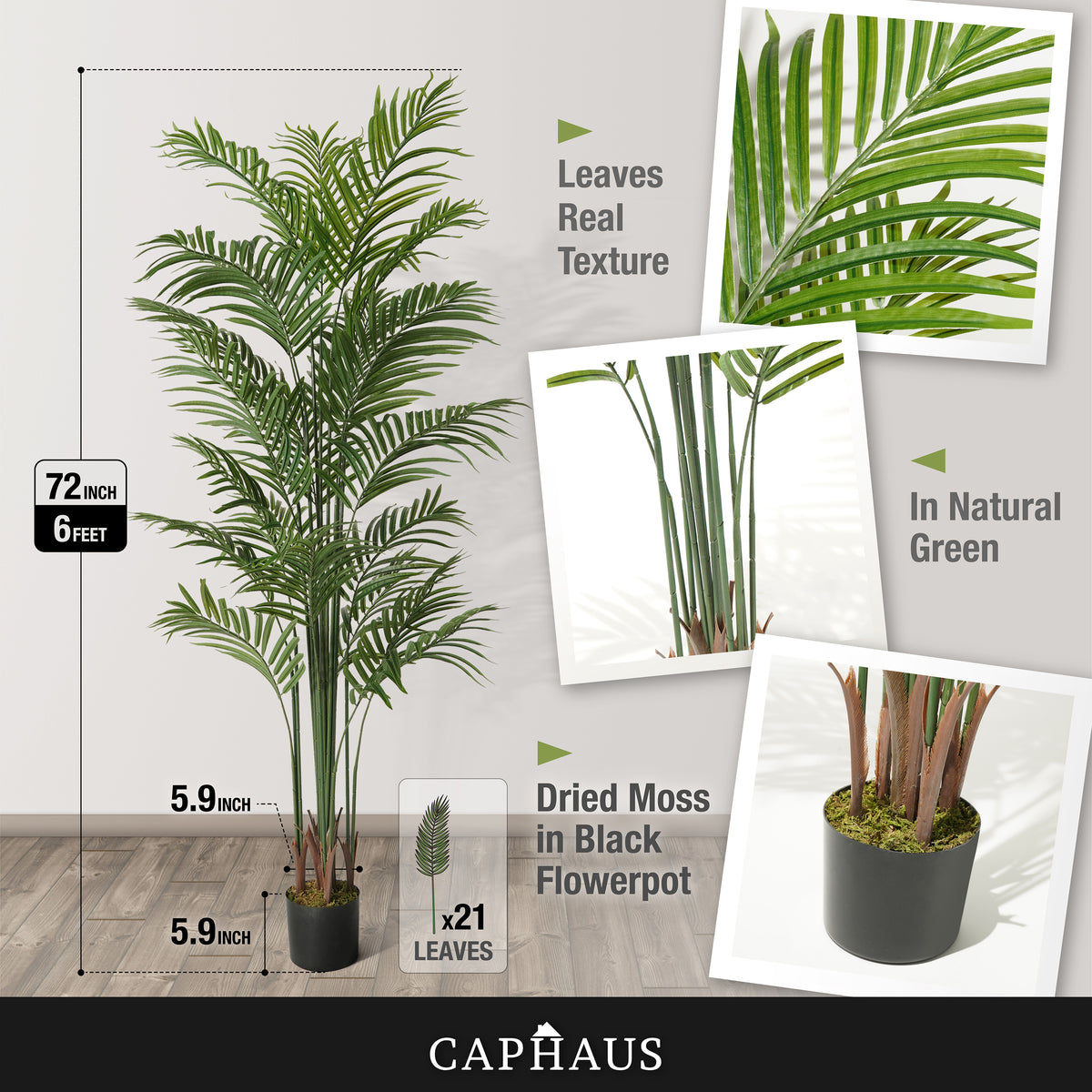 Artificial Palm Tree 5 6 7 Feet Lifelike Faux Potted Plant with Moss Indoor Home Office Living Room Decor Housewarming Gift
