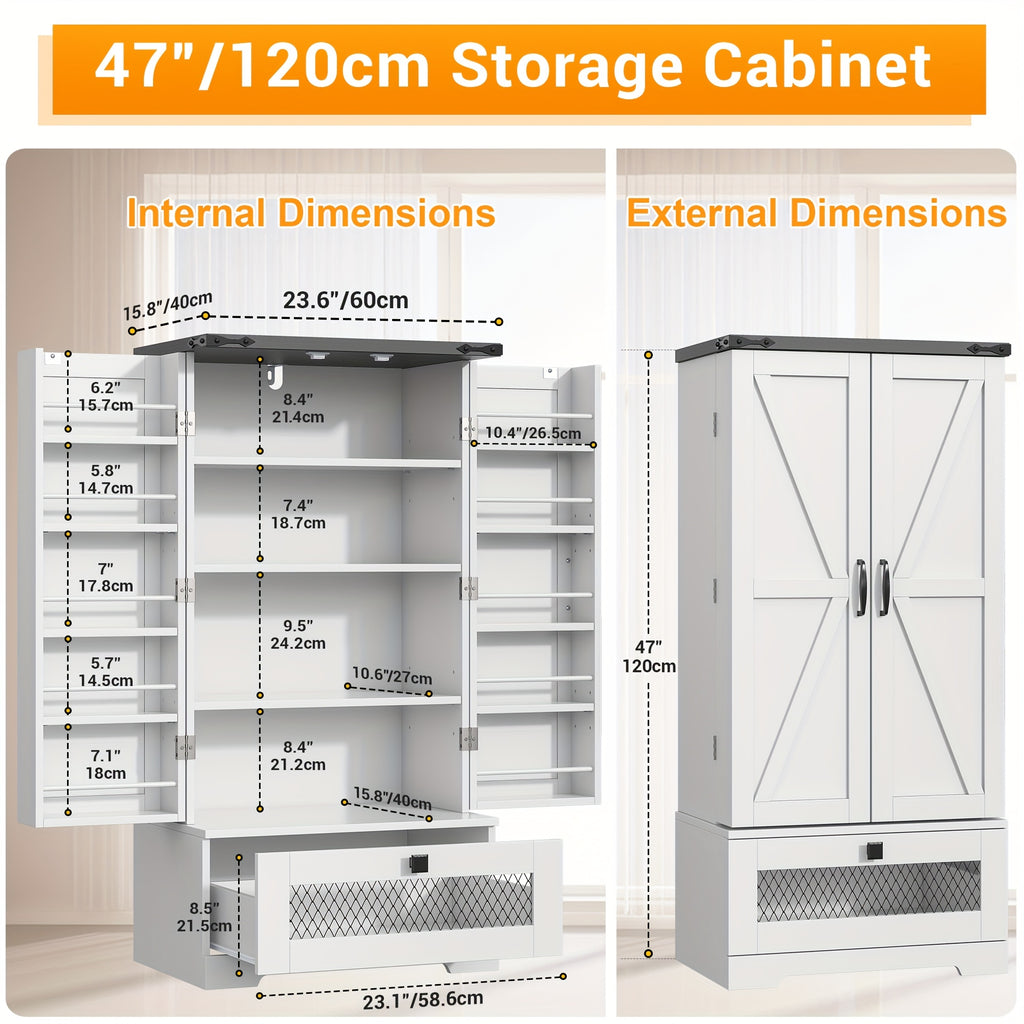 47 Inch Kitchen Pantry Storage Cabinet with Drawer – Multifunctional Buffet Cupboard Sideboard with Adjustable Shelves | Multiple Styles & Colors