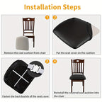 PU Leather Dining Chair Cushion Covers 4/6 Pack – 100% Waterproof Stretch Slipcovers for Parsons Chairs, Removable Machine Washable Seat Protector for Dining Room Kitchen Hotel Home Decor