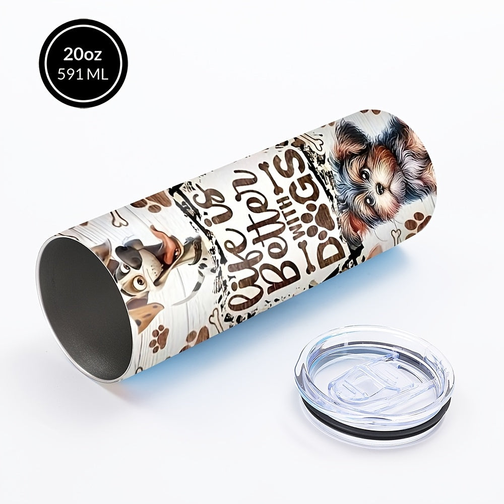 Stacked Dogs Graphic Insulated Tumbler 20oz - Stainless Steel Travel Cup with Lid & Straw for Hot & Cold Drinks, Cute Dog Lover Gift for Birthday, Halloween, Thanksgiving & Christmas