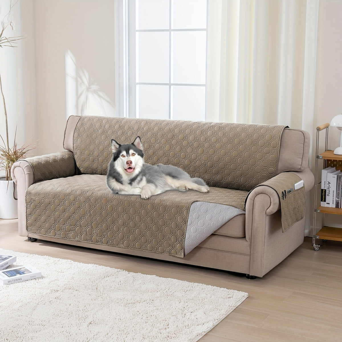 Liquid-Resistant Sofa Cover with Pocket, Geometric Pattern Couch Slipcover Furniture Protector for Pets, Washable Thick Soft 1 2 3 4 Seat Sizes Chair Loveseat Sofa