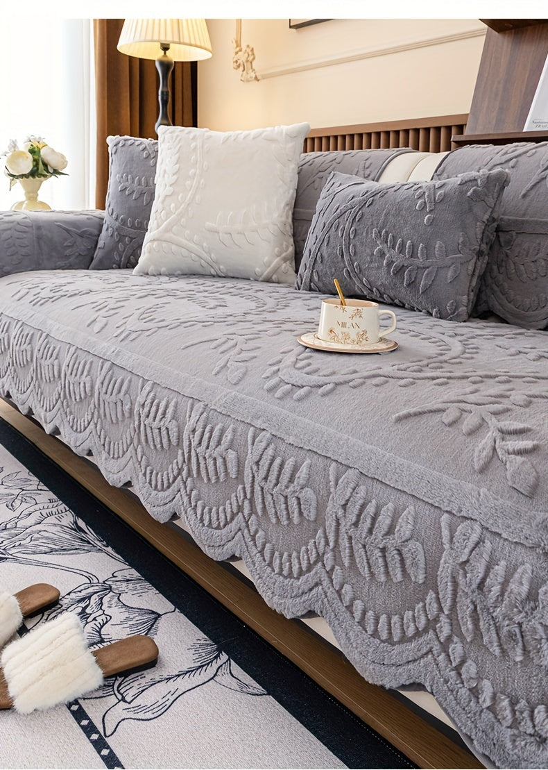 Faux Rabbit Fur Sofa Cover Thick Plush Couch Protector Non-Slip Machine Washable Pet Friendly – 2 3 4 Seater & Armrest Sizes, Floral Design Sofa Slipcover
