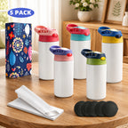 12oz Sublimation Tumblers 5-Pack – Stainless Steel Insulated Blanks with Lids & Straws, Perfect for Weddings, Events, Camping & Custom Projects