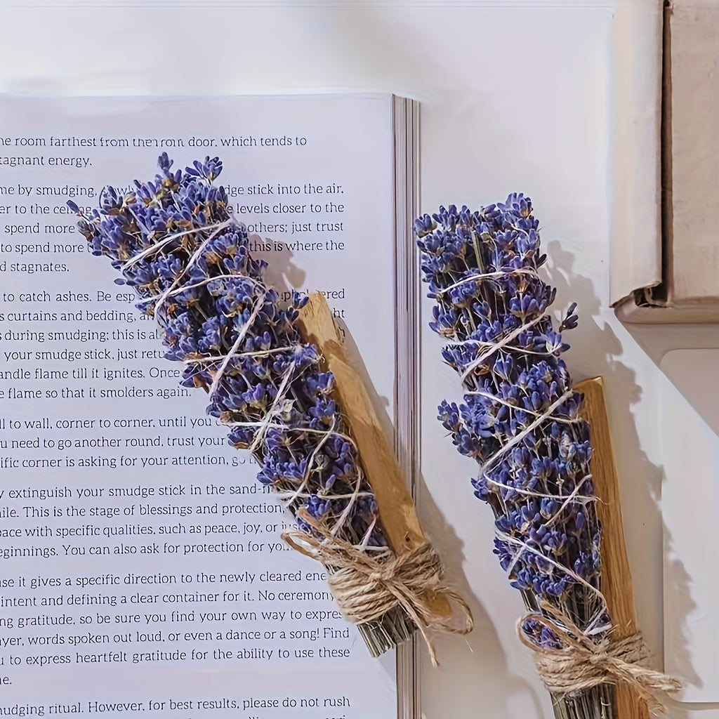 Lavender & Palo Santo Bundled Sticks Set Handmade Aromatherapy Home Fragrance Decor 4pcs – Natural Incense Bundle Holiday Gift for Home Relaxation & Air Purifying