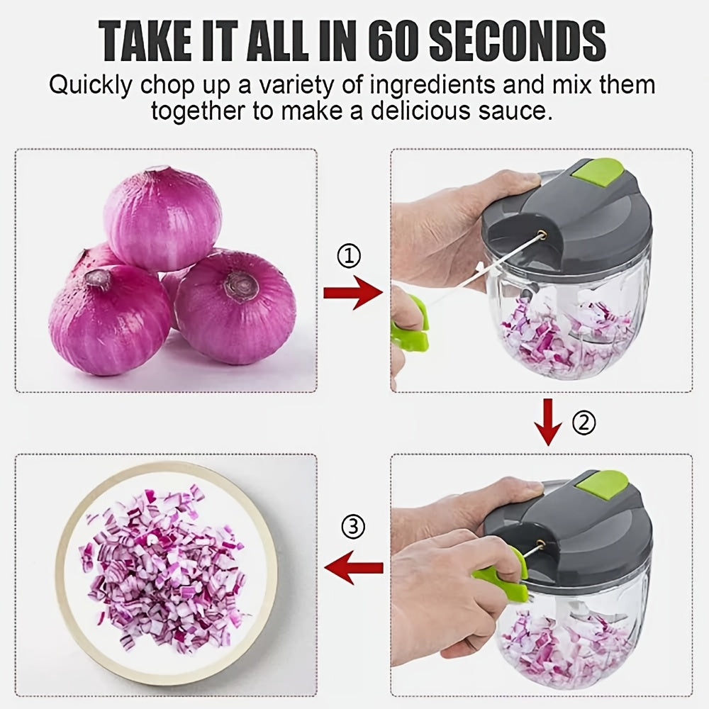 Multifunctional Vegetable & Food Chopper with 3/5 Interchangeable Blades - 900ml Container | Onion, Garlic, Carrot, Salad Chopper