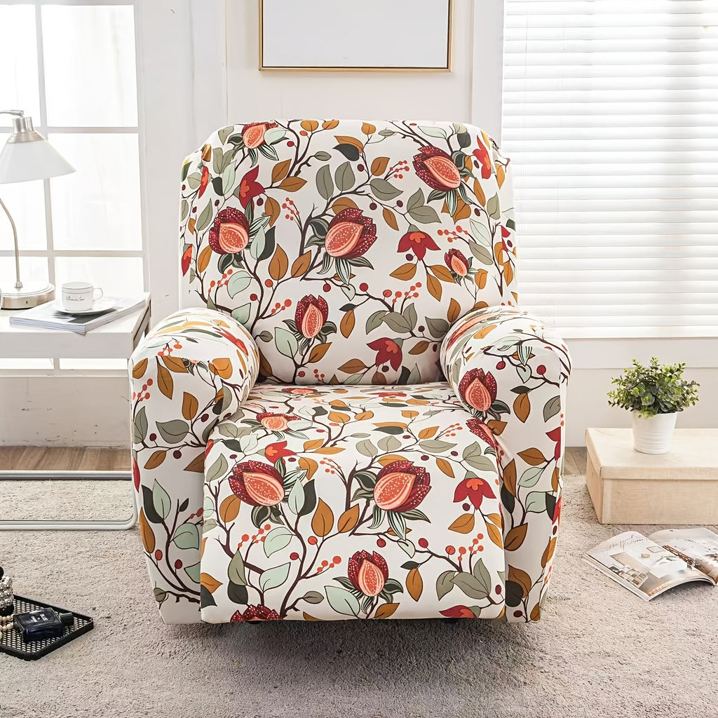 Recliner Slipcover Set of 4 with Side Pocket, Extra Large Jacquard Stretch Furniture Protector Cover, Elastic Band Closure, 92% Polyester All-Season Recliner Chair Cover for Living Room, 10 Patterns