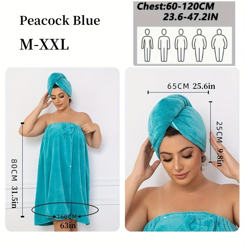 Extra Large Bath Wrap Skirt & Shower Cap Set of 2 – Super Absorbent Coral Fleece Body Wrap Towel, Adjustable M–XXXXL | Home, Travel, Sauna & Spa