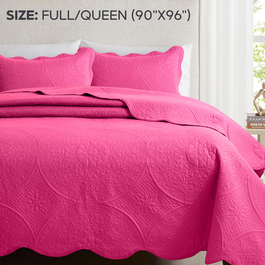 Luxury Quilted Bedspread Set 3 Piece Floral Coverlet with Pillow Shams Breathable Lightweight All Season - Twin Queen King California King 16 Colors