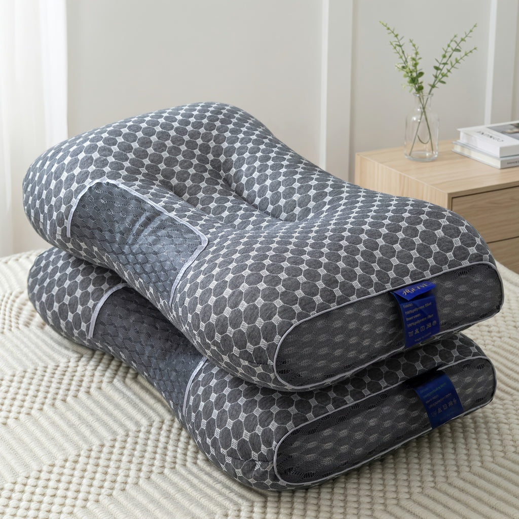 Ergonomic Neck Pillow 2-Pack with 3D Honeycomb Mesh Surface, Breathable Cooling Anti-Sweat Sleep Pillow, Soft Supportive Cushioning for Side and Back Sleepers