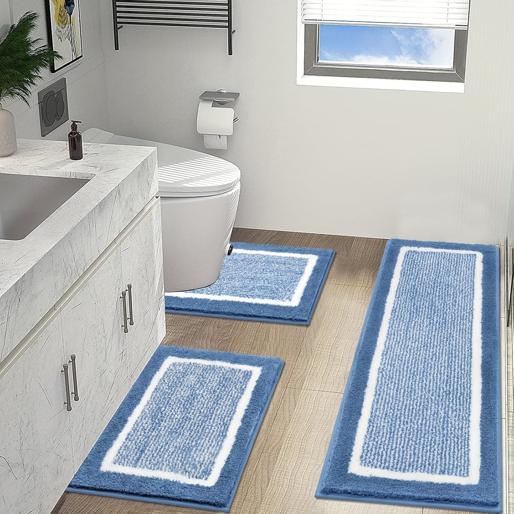 3 Piece Bathroom Rug Set Non-Slip Absorbent Microfiber Shaggy Bath Mats with U-Shaped Toilet Mat Washable Bath Rugs Dark Gray Coffee Blue Grey Black