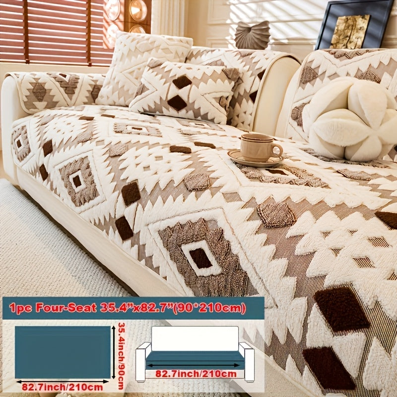 Thick Plush Sofa Cover Protective Slipcover – Pet-Friendly Shu Velveteen Non-Slip Machine Washable Jacquard Sofa Seat Cushion Cover for Office Bedroom Living Room Couch Decor