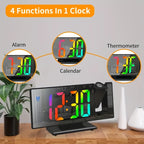 Digital Projection Alarm Clock LED with 180° Rotation, Temperature Display, Adjustable Brightness, Night Mode & Snooze - USB Powered Bedroom & Living Room Decor Clock