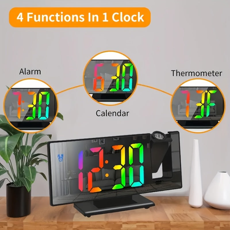 Digital Projection Alarm Clock LED with 180° Rotation, Temperature Display, Adjustable Brightness, Night Mode & Snooze - USB Powered Bedroom & Living Room Decor Clock