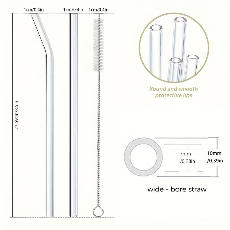 Reusable Glass Straws Set 12pcs with 4 Cleaning Brushes BPA Free Borosilicate Heat Resistant Drinking Straws for Smoothies Coffee Tea Milkshakes - Straight & Bent Glass Straws 8.5 Inch 10mm