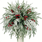 Artificial Christmas Greenery Stems with Red Berries 20pcs 14 Inch Flocked Norfolk Pine Picks for DIY Wreaths Xmas Tree Holiday Centerpiece Indoor Home Vase Filler Decor
