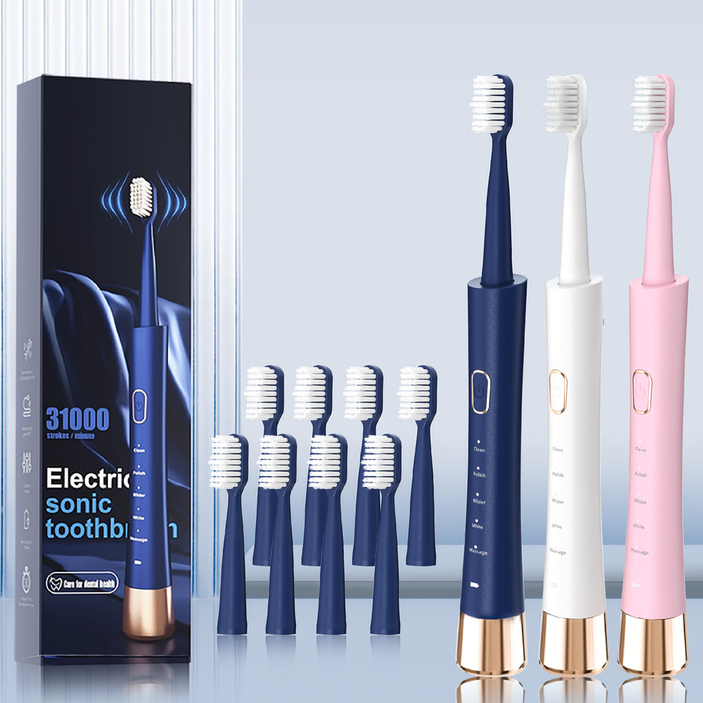 Sonic Electric Toothbrush with 8 Brush Heads - 5 Modes 31000 Vibrations IPX7 Waterproof USB Rechargeable 2 Min Timer Adults Men Women Couple Gift