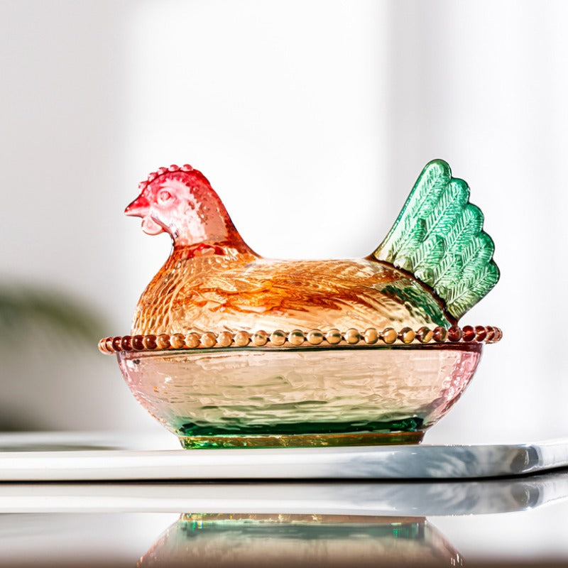 Chicken-Shaped Glass Storage Jar with Lid - Decorative Pearl Hen Glass Candy Jar for Desktop Snack Storage and Home Decor - Unique Kitchen Accent and Housewarming Gift
