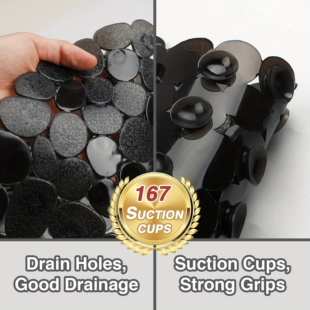 Non-Slip Bathtub Mat 27x14 Inch, Pebble Texture Suction Cup Shower Mat – Double-Sided Anti-Slip Soft PVC Tub Mat for Elderly & Kids, Machine Washable