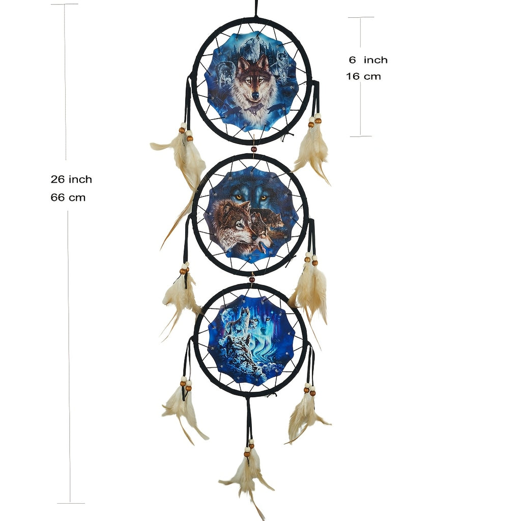 Wolf Dream Catcher Wall Decor – Boho Bedroom Wall Hanging Native American Style Dream Catcher Gift for Boys Kids Teen Room