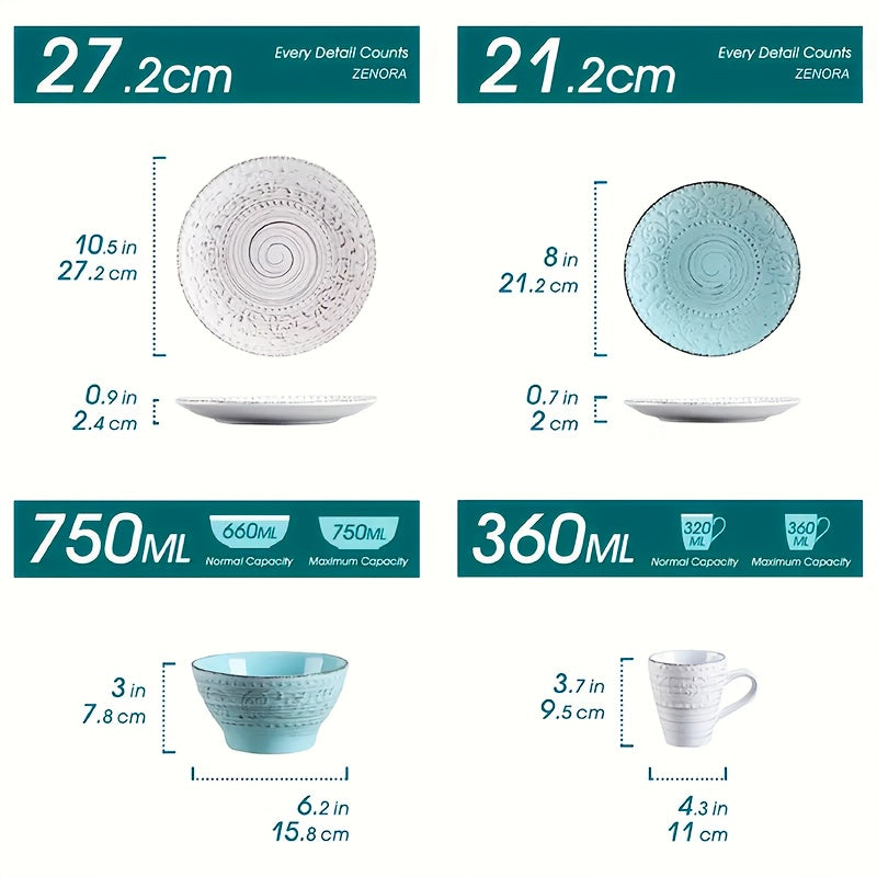 32 Piece White Porcelain Dinnerware Set Embossed Flower Microwave Dishwasher Oven Safe Plates Bowls Service for 8 Wedding Anniversary Gift