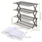 Foldable Cooling Rack 4-Tier Baking Wire Rack with 20pcs Parchment Paper – Collapsible Roasting Grilling Rack for Oven, Camping & Picnic
