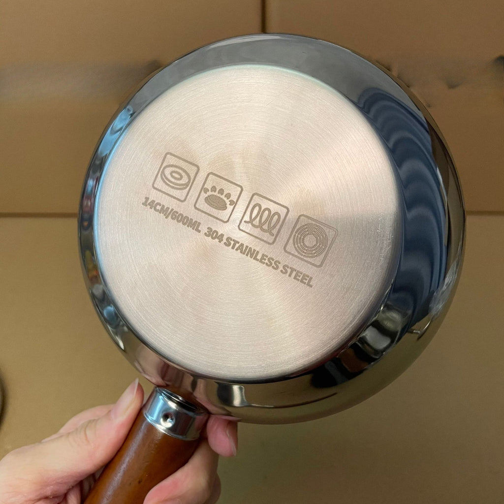 304 Stainless Steel Uncoated Small Frying Pan with Walnut Handle – Physical Non-Stick, Healthy & Durable | Uniform Heat | Easy to Clean | Breakfast, Salad & Dessert