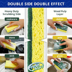 Cellulose Sponges Non-Scratch Dual-Sided with Scouring Pad Bulk Pack 12 18 or 27 Count for Dishes Kitchen Bathroom Glass Non-Stick Cookware