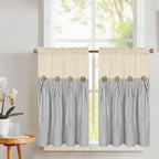 Striped Patchwork Semi-Sheer Rod Pocket Curtains – Bohemian Tiered Window Panels for Bedroom, Living Room, Kitchen, Bathroom & Cafe | 1 or 2 Pcs