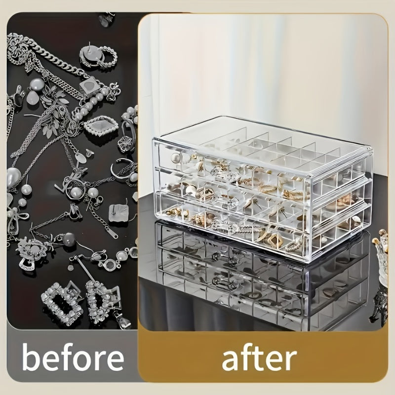 Acrylic Jewelry Storage Box 72/120 Slots Layered Organizer – Large Capacity Display Case for Earrings, Necklaces, Bracelets, Rings & Watches – Clear Stackable Jewelry Organizer Box for Women