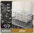 Acrylic Jewelry Storage Box 72/120 Slots Layered Organizer – Large Capacity Display Case for Earrings, Necklaces, Bracelets, Rings & Watches – Clear Stackable Jewelry Organizer Box for Women
