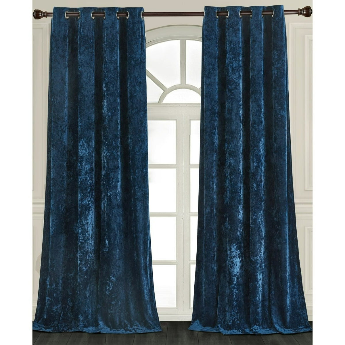 Luxury Distressed Crushed Velvet Curtains - 4-Piece Set (2 Panels + 2 Tiebacks), Grommet Top, Room Darkening | 10 Colors, 3 Sizes