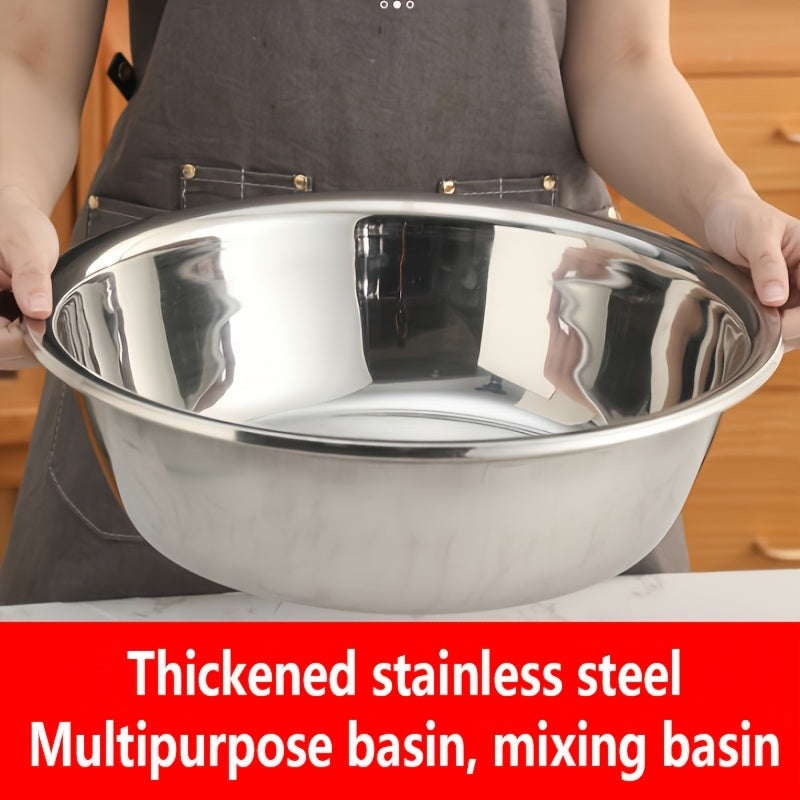 Stainless Steel Mixing Bowl Large 15.75", 304 Stainless Footed Salad Bowl, Rust-Resistant Vegetable & Fruit Washing Basin, Soaking Tub & Dish Pan for Home Kitchen, Easy to Clean, Great Father's Gift