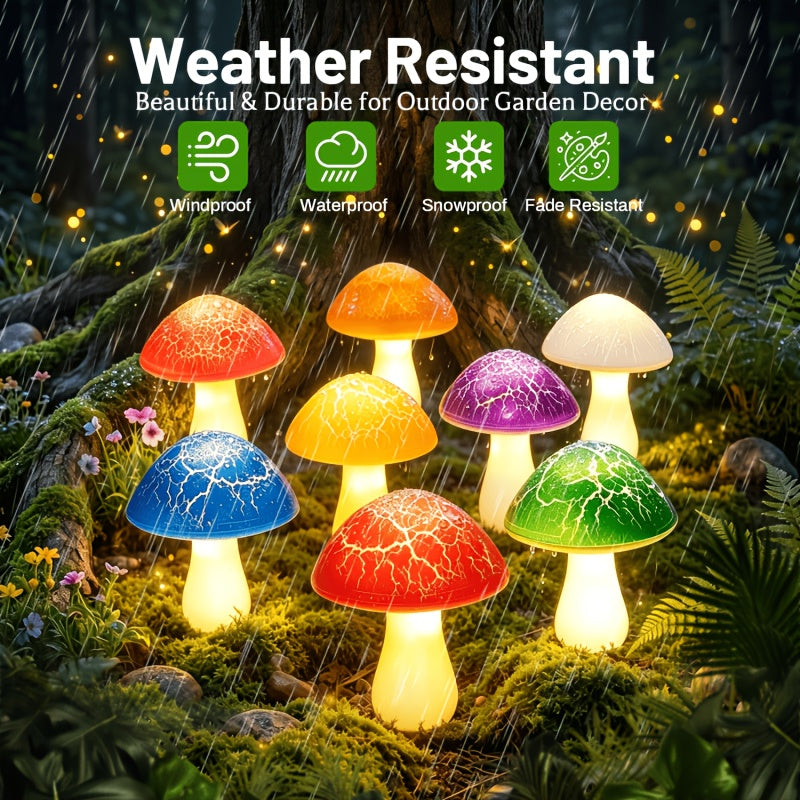 Solar Garden Mushroom Light with 8 Colorful Cracked Mushrooms & 8 LEDs – IP65 Waterproof Outdoor Landscape Lighting for Yard, Lawn, Patio & Terrace, Solar Powered Decorative Garden Light