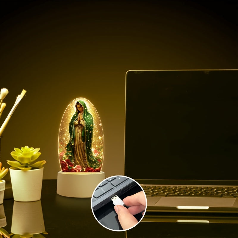 Guadalupe Prayer Night Light with Warm White Glow & Switch Control – Christian Home Decor for Prayer Room, Baptism Gift, Worship Altar & Spiritual Atmosphere