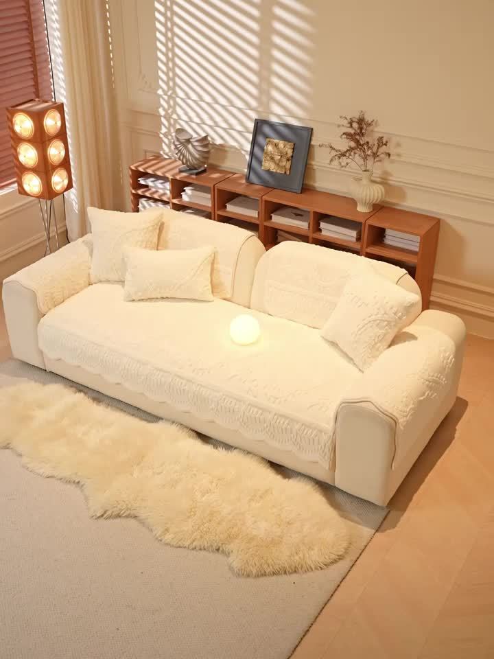 Faux Rabbit Fur Sofa Cover Thick Plush Couch Protector Non-Slip Machine Washable Pet Friendly – 2 3 4 Seater & Armrest Sizes, Floral Design Sofa Slipcover