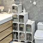 Bathroom Storage Cabinet 1 2 3 4 Tier Foldable Plastic Organizer with Doors and Shelves – Space-Saving Under Sink & Counter Solution