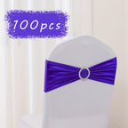 Spandex Chair Sash Bows 100-Pack Metallic Gold Silver Rose Gold Wedding Chair Belts Decorative Bow Ties for Banquet Event Party Chairs – Elastic Chair Bands for Wedding Reception Decoration