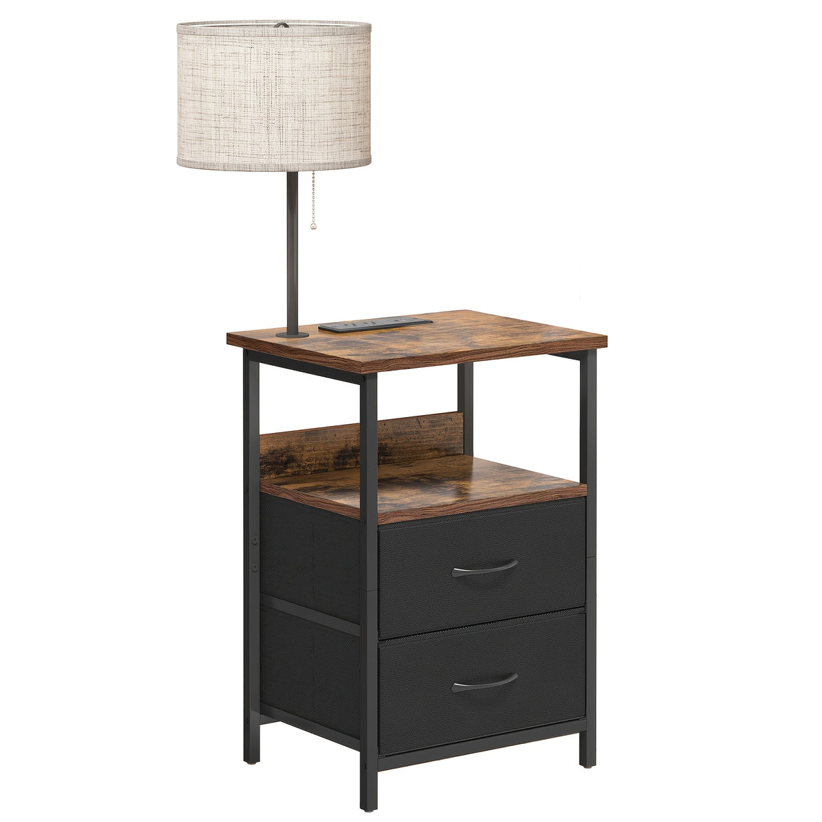 Nightstand with Built-in LED Lamp USB Port & Outlet – 1 or 2 Drawers Bedside Table for Bedroom Living Room, Black Brown White