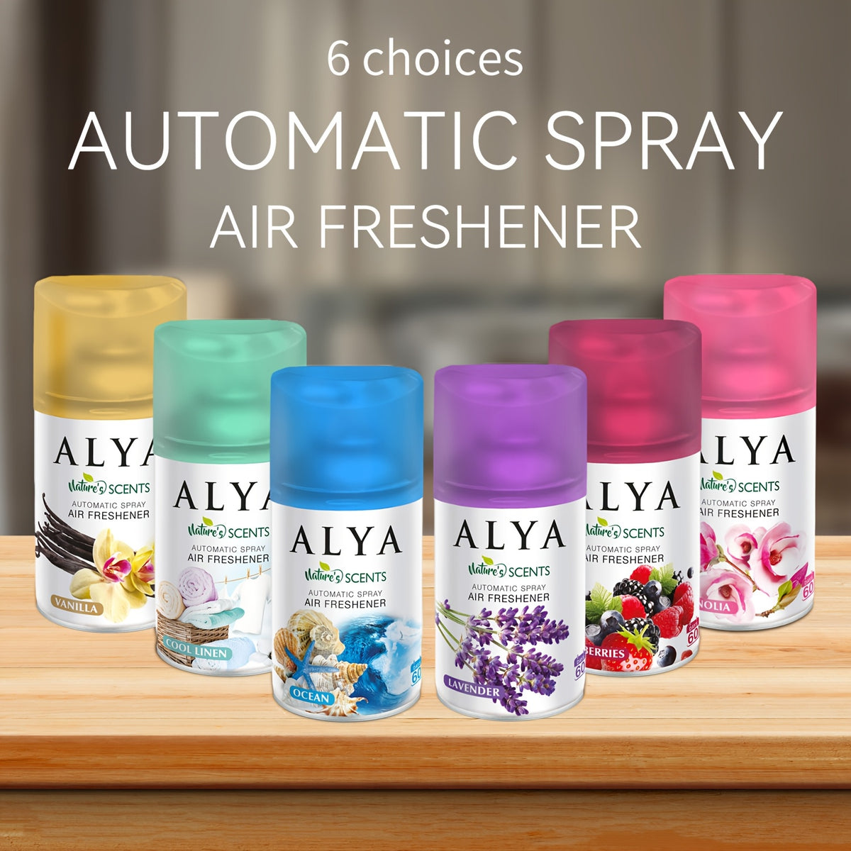 Automatic Spray Air Freshener Refill 8.45 oz, 1 or 4 Pack, 6 Scents Lavender Vanilla Cool Linen Ocean Magnolia Mixed Berries, Odor Eliminating Room Spray for Home Bathroom Car Office Closet