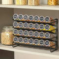 Spice Rack Organizer with 28 Jars, 386 Pre-Printed Labels, Chalk Marker & Funnel – Wall Mount or Countertop Cabinet Spice Storage for Kitchen Pantry – 13.4" W × 10.8" H, Black
