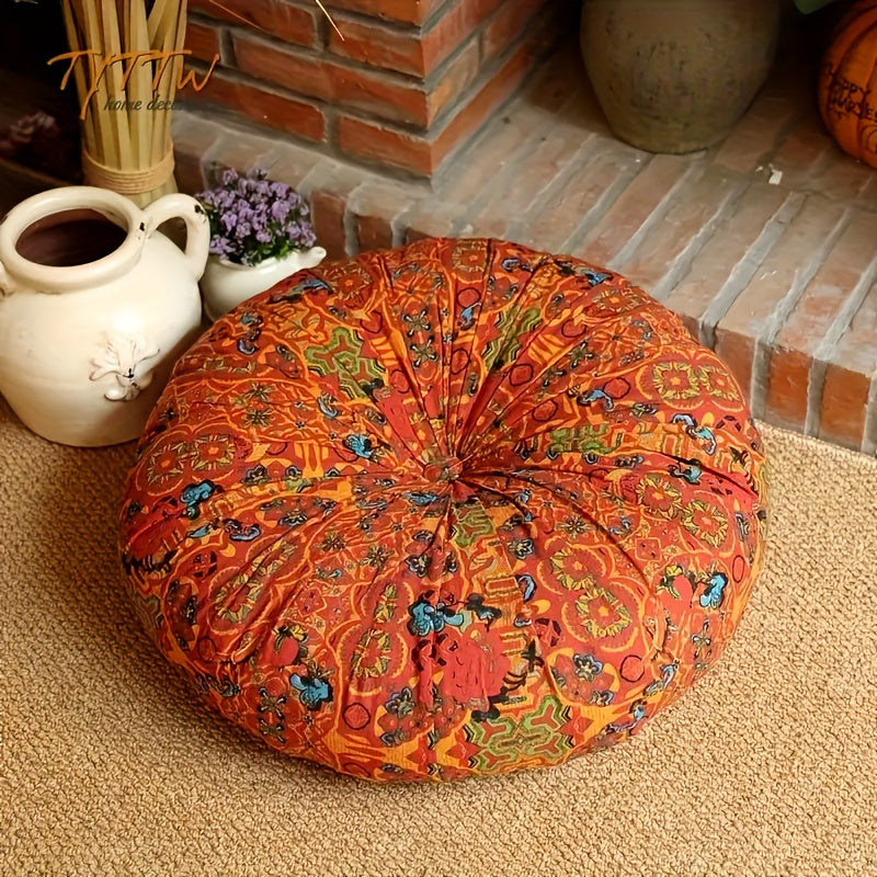 Bohemian Round Floor Pillow Thick Cushion – Vintage Colorful Floral Pattern, Fade-Resistant Cotton & PP Cotton, All-Season Decorative Living Accessory, Multiple Colors