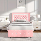 Upholstered Bed Frame with Diamond Tufted Headboard & Footboard – Faux Leather, Wooden Slats, No Box Spring Needed | Twin Full Queen King
