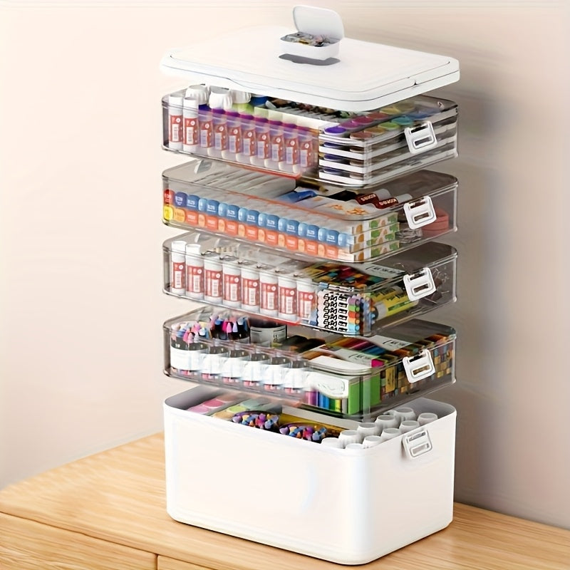 Transparent Multi-Tier Stackable Storage Box 2 or 5 Layer Large Capacity Portable Organizer for Pills Office Sewing Supplies Home Travel Easy to Clean Durable
