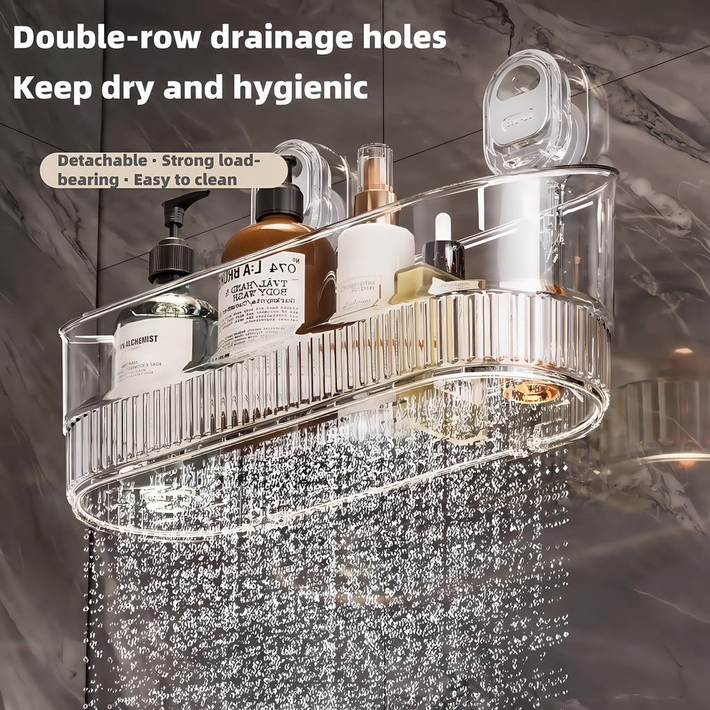 Suction Cup Shower Caddy – No-Drill Wall-Mounted Bathroom Organizer Shelf, Holds 10 lbs, Corrugated Grip, ABS Plastic Rack for Shower Essentials, Cosmetics & Toiletries (1 or 2 Pack)