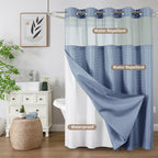 Hookless Waffle Shower Curtain Liner Set with Snap-In Liner Double Layer Window Panel – 6ft x 74.8 Inch Easy-Clean Polyester Bathroom Curtain for Home & Hotel